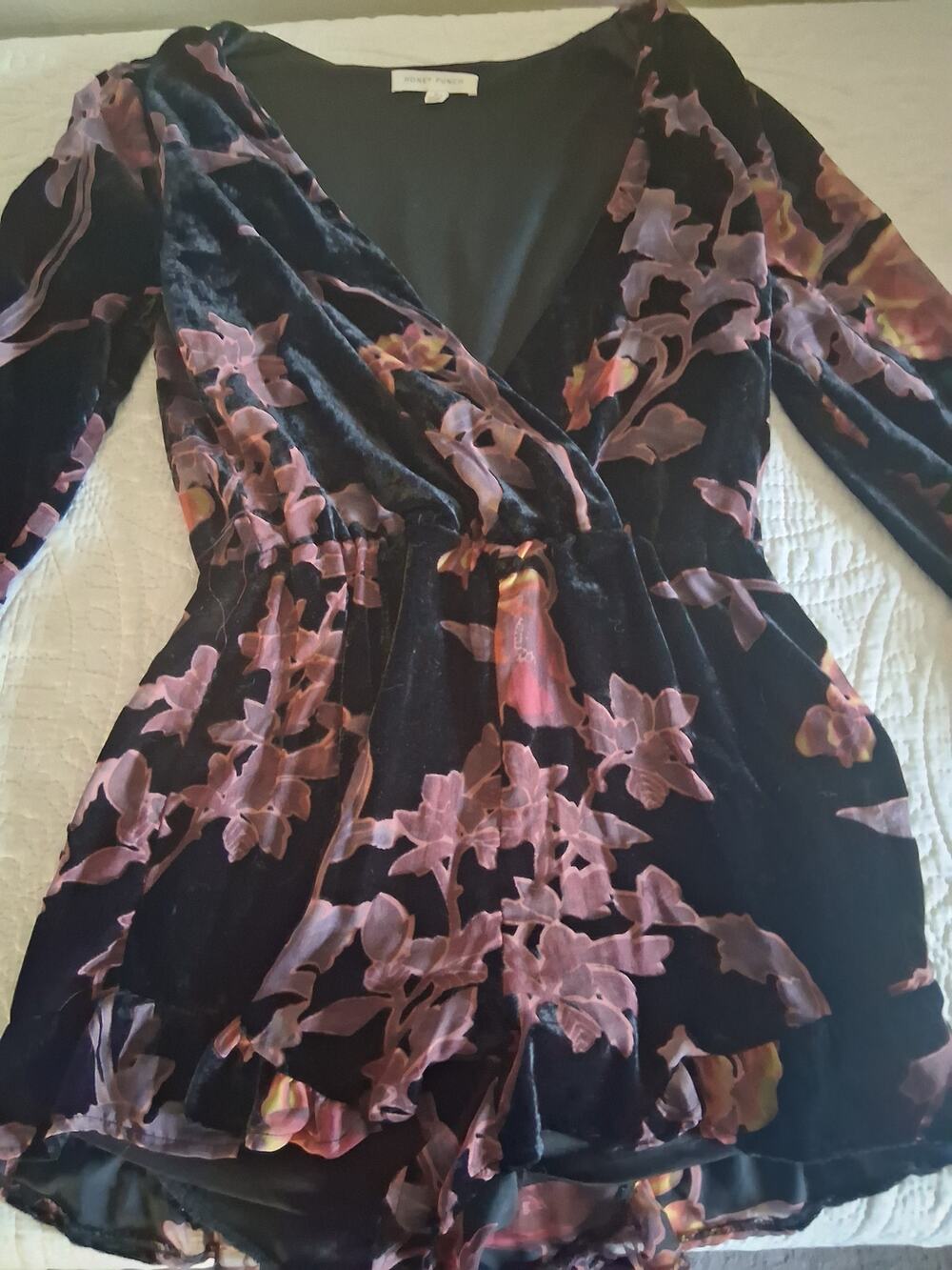 Honey Punch velvet floral burnout romper Size S